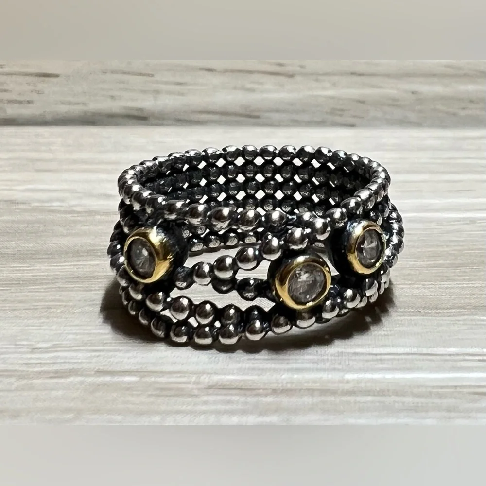 Authentic PANDORA Entangled Beauty Sterling Silver & 14K Gold Diamond Ring - Picture 1 of 9